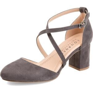 Journee Collection Women Foster Block Heel Cross Strap Pumps Size US 13W Grey